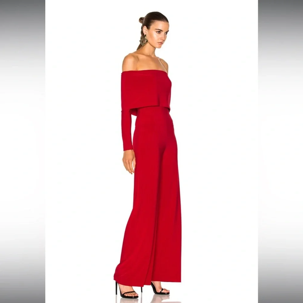 NORMA KAMALI Foldover Off Shoulder Straight Leg Jumpsuit XS Black - Picture 4 of 7